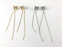 Cargar imagen en el visor de la galería, Pendientes de borla con flecos de mariposa delicados y delicados con circonita cúbica chapada en oro de 18 quilates sobre cobre, 3 pares