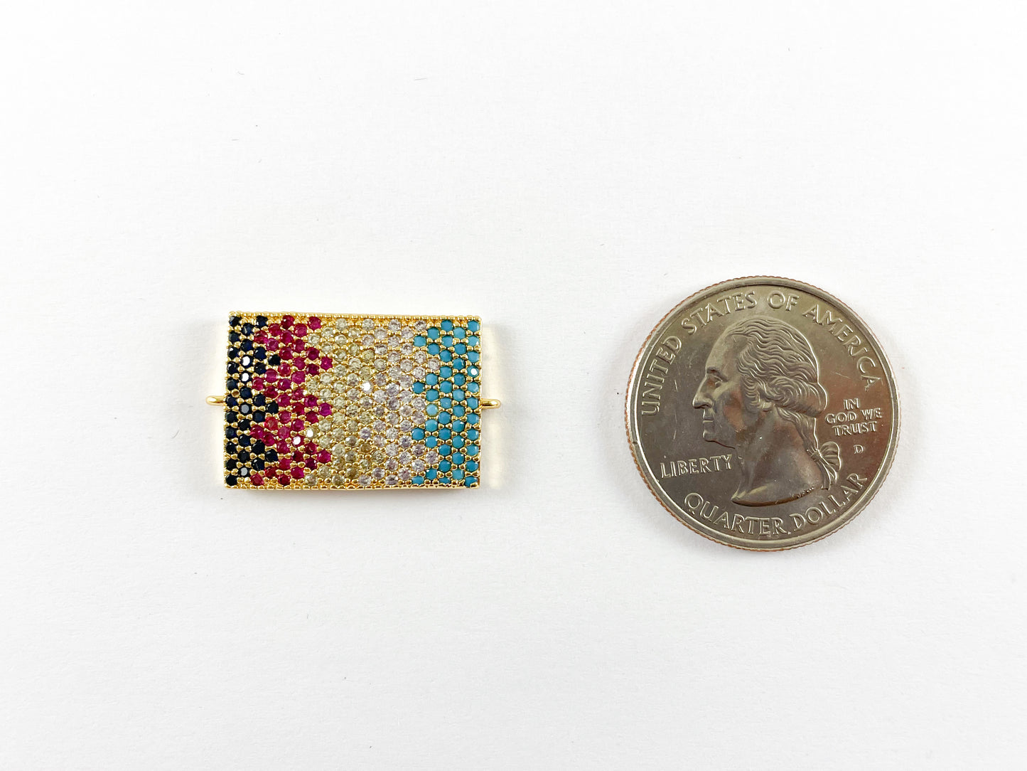 Gold Plated Cubic Zirconia Multi Chevron Rectangle Connector Over Brass 1 pc