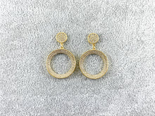 Cargar imagen en el visor de la galería, 18K Gold/Platinum Plated Micro CZ Pave Dangle Circle Shape Earrings 2pairs
