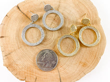 Cargar imagen en el visor de la galería, 18K Gold/Platinum Plated Micro CZ Pave Dangle Circle Shape Earrings 2pairs