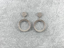 Cargar imagen en el visor de la galería, 18K Gold/Platinum Plated Micro CZ Pave Dangle Circle Shape Earrings 2pairs
