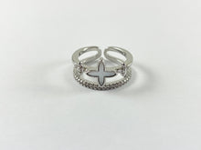 Cargar imagen en el visor de la galería, 18K Gold and Platinum Plated Double Banded CZ Pave White Shell Clover Adjustable Ring 4pcs
