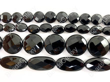 Load image into Gallery viewer, Grade AAA Solid Black Onyx Fine Cut Coin Oval Faceted Shiny Natural Gemstone Beads High Quality Healing Stone Around 15"