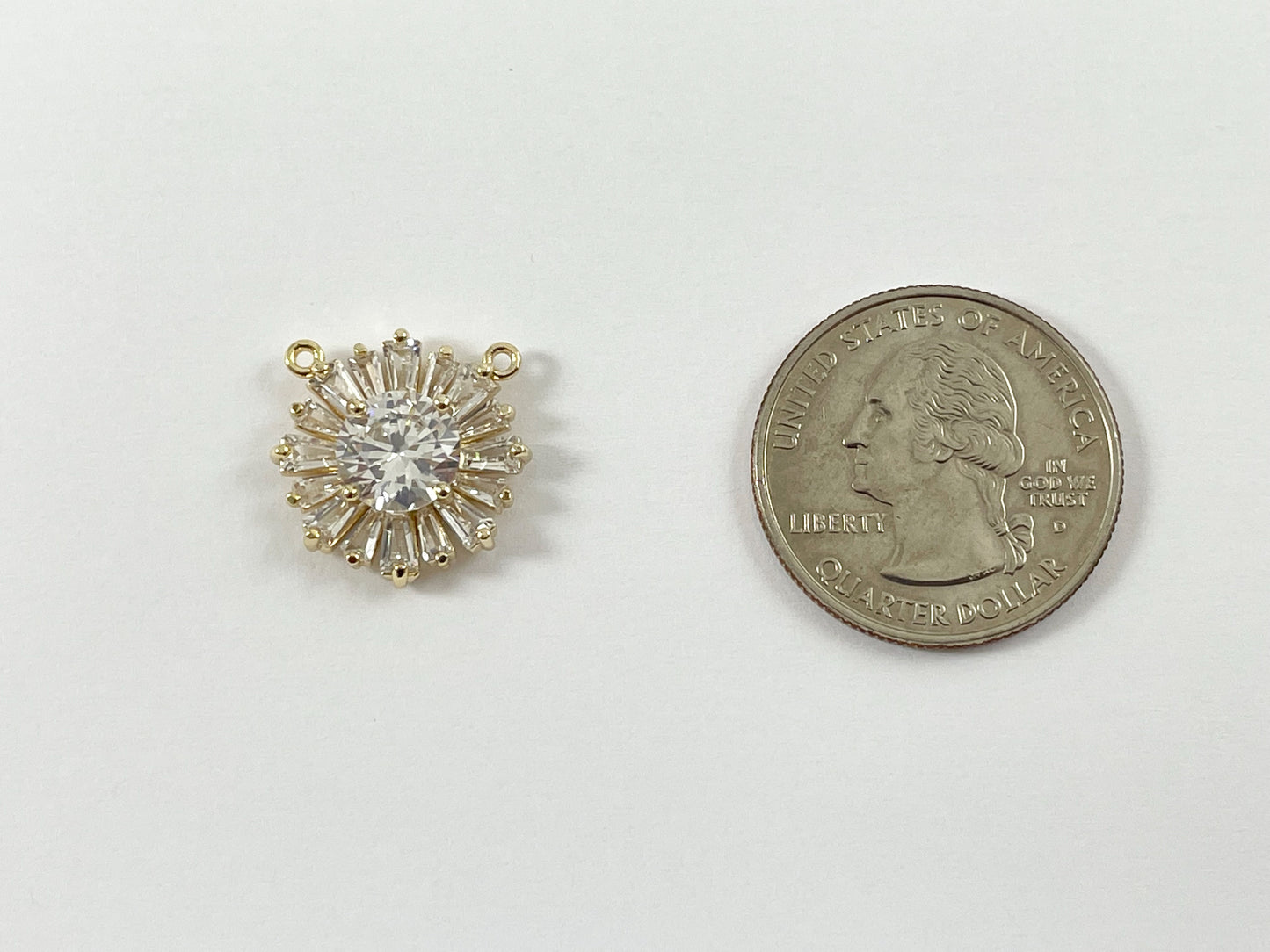 18K Gold Plated Brass Circle Baguette Cubic Zirconia Pave Rhinestone Clear Green Top Pendant Charm Over Brass 6pcs