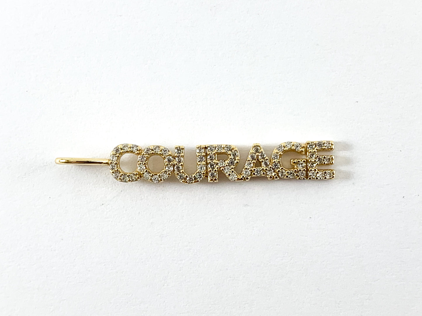 18K Gold Plated Copper CZ Pave "COURAGE" Word Charm Pendant 4PCS