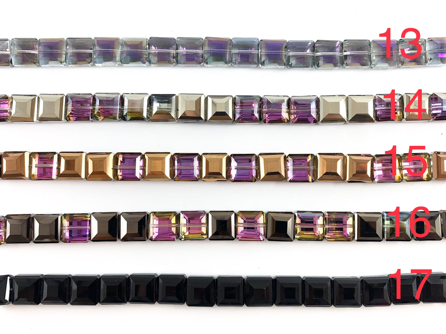 Faceted Shiny 13mm Glass Square Crystal Strands