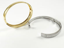 Load image into Gallery viewer, Real Gold/Platinum 18K Plated Copper CZ Pave Cluster Rhinestone Fancy Push Open Snap Bracelet Cuffs