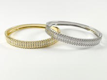 Load image into Gallery viewer, Real Gold/Platinum 18K Plated Copper CZ Pave Cluster Rhinestone Fancy Push Open Snap Bracelet Cuffs