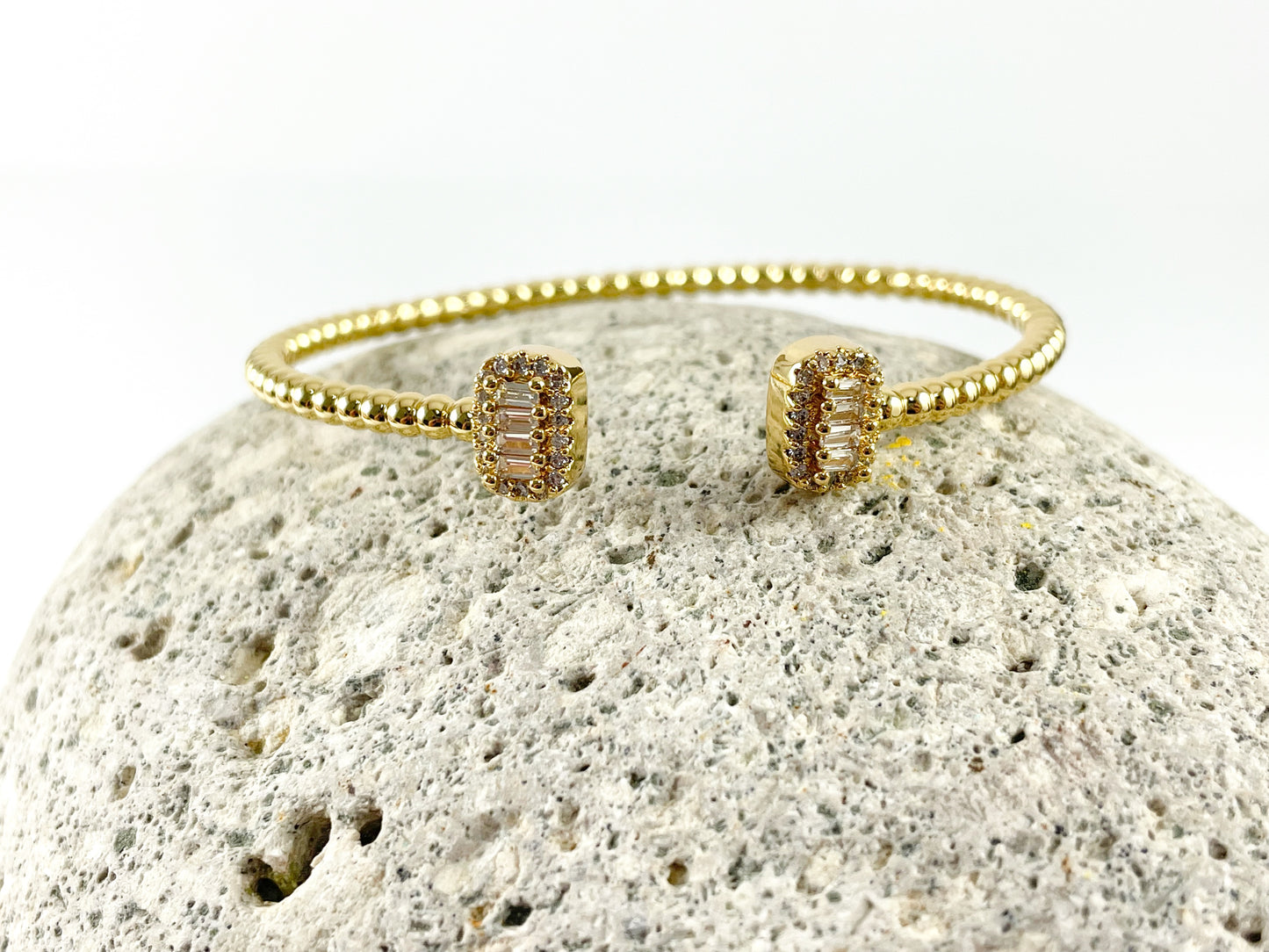 CZ Pave Baguette Rectangle Rhinestone Fancy Open Front Bracelet Cuffs in 18K Gold/Silver Plating 1 cuff