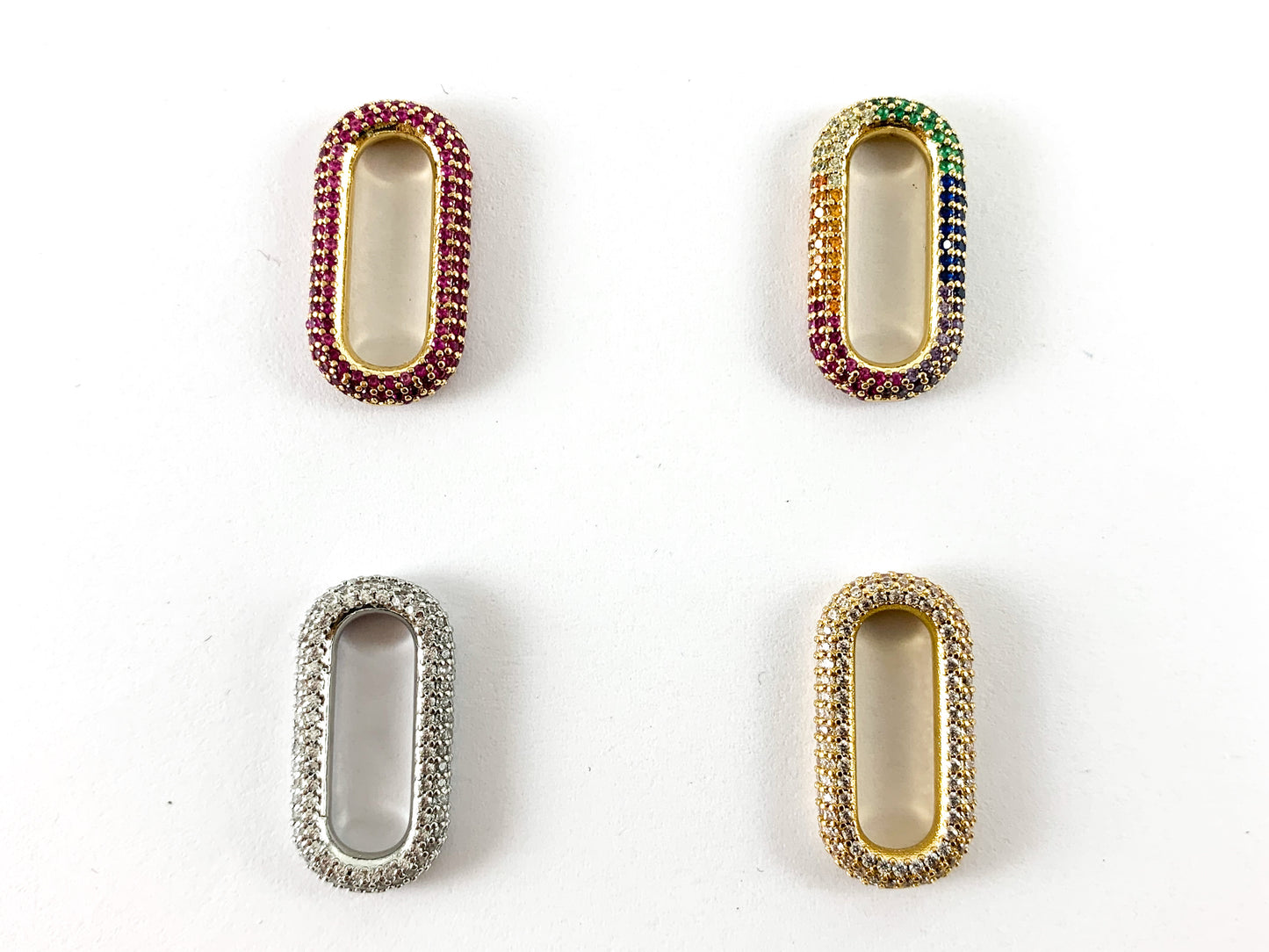 18K Real Gold/Platinum Plated All Around CZ Pave Geometric Oval Link Charm Connector over Brass 3pcs