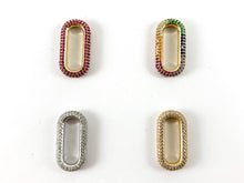 Load image into Gallery viewer, 18K Real Gold/Platinum Plated All Around CZ Pave Geometric Oval Link Charm Connector over Brass 3pcs