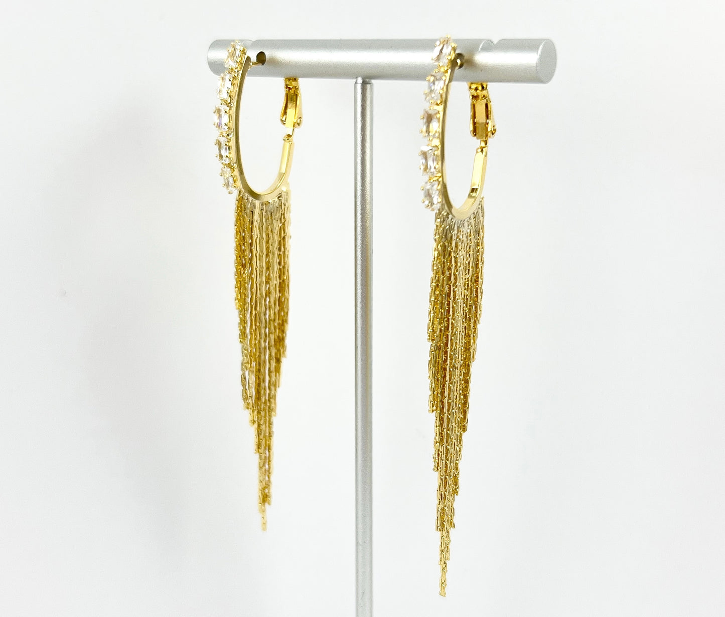 Pendientes de borla pavimentados con circonitas cúbicas llamativas en oro de 18 quilates o chapados en plata sobre cobre, 1 par