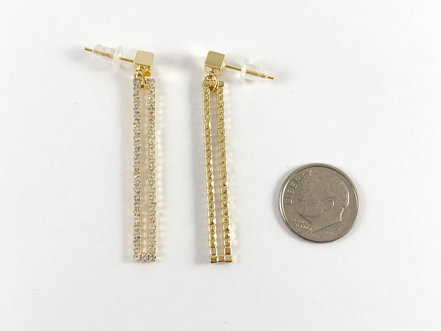 Deslumbrantes aretes rectangulares largos con pavé de circonita cúbica en baño de oro o plata de 18 quilates sobre cobre, 3 pares