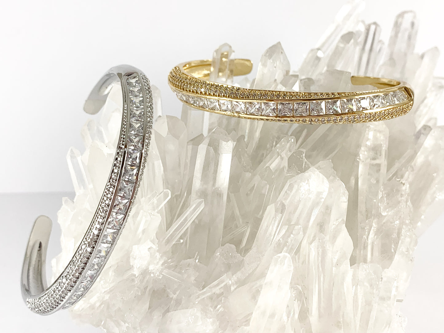 Real Gold/Platinum 18K Plated Copper CZ Pave Twist Cluster Rhinestone Fancy Bracelet Cuffs 1 pc