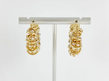 Load image into Gallery viewer, Bling Rhinestone Swirly Twirl Twisted Croissant Earring Hoops in 18K Gold Plated Copper 2 pairs
