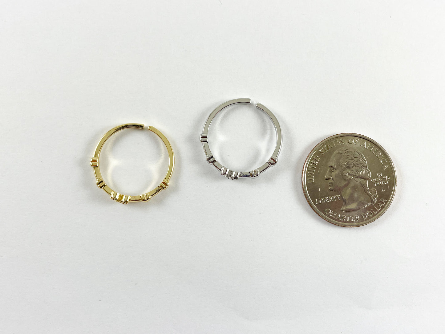 18K Gold/Silver Plated Copper Adjustable CZ Pave Mini Heart Dainty Ring 5pcs