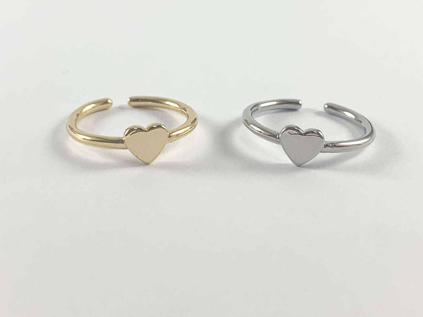Real Gold/Silver 18K Plated Copper Dainty Heart Adjustable Ring 4pcs