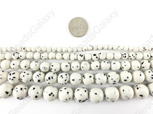 Load image into Gallery viewer, Dalmation Jade - Shiny Smooth Polka Dot Black Flake Round Beads around 15 inch Strands