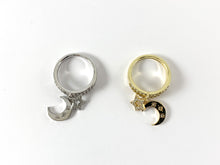 Load image into Gallery viewer, 18K Real Gold/Platinum Plated CZ Pave Dangle Moon Star Charms Double Band Ring Size 6.5 4pcs