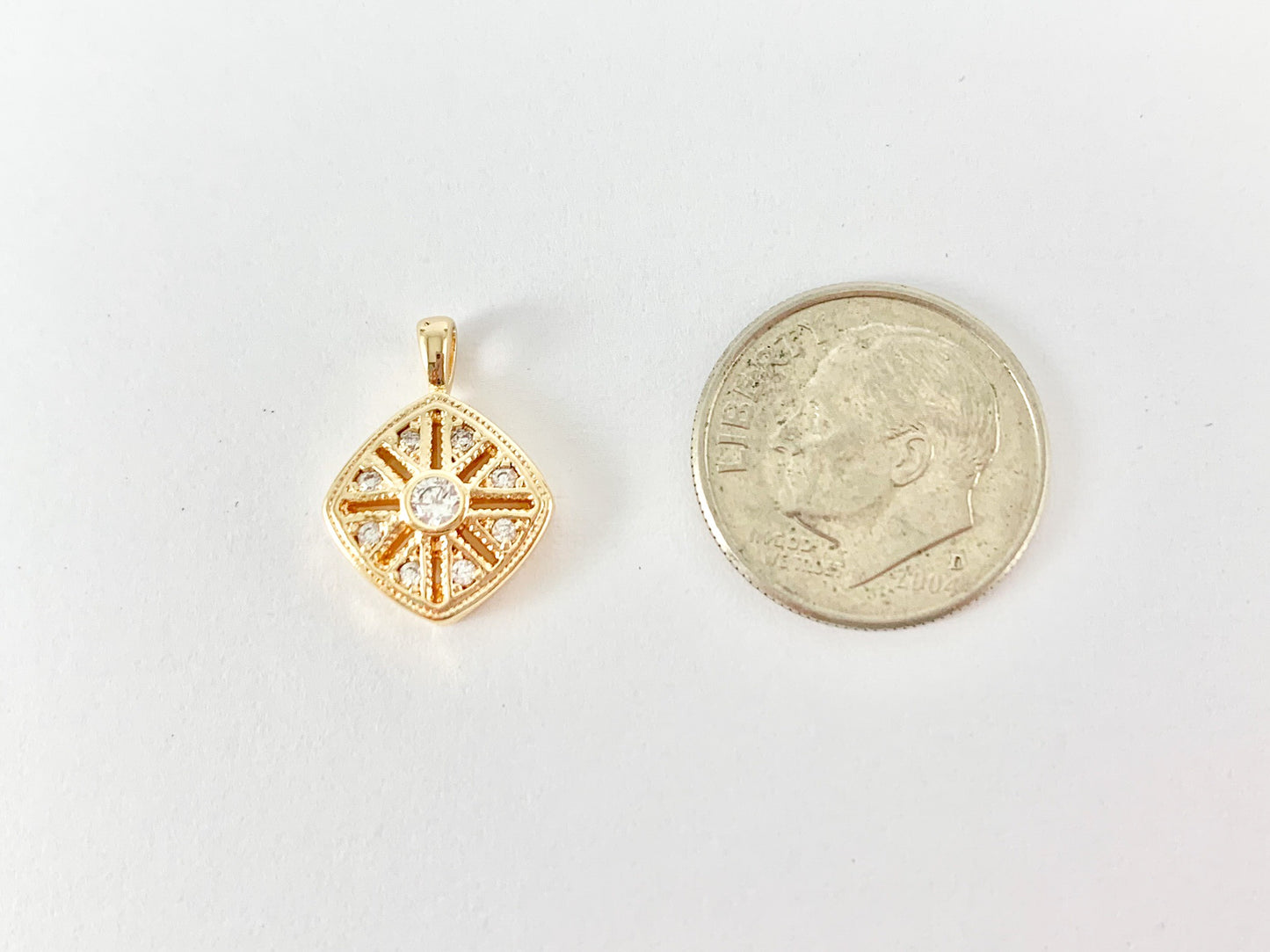 Gold Diamond Shape Filigree Pendant Charm in 18K Gold plated Copper 10pcs