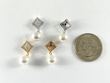 Load image into Gallery viewer, Real Gold/Platinum 18K Plated Micro CZ Pave Rhinestone Diamond Shape Mother of Pearl Pendant Charm Over Brass 6pcs