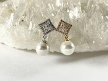 Load image into Gallery viewer, Real Gold/Platinum 18K Plated Micro CZ Pave Rhinestone Diamond Shape Mother of Pearl Pendant Charm Over Brass 6pcs