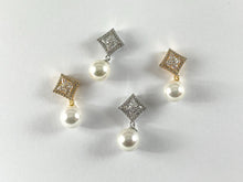 Load image into Gallery viewer, Real Gold/Platinum 18K Plated Micro CZ Pave Rhinestone Diamond Shape Mother of Pearl Pendant Charm Over Brass 6pcs