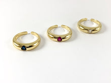 Cargar imagen en el visor de la galería, Anillo de cúpula con diamantes de imitación únicos pavimentados con circonita cúbica chapado en oro real de 18 quilates, 4 piezas