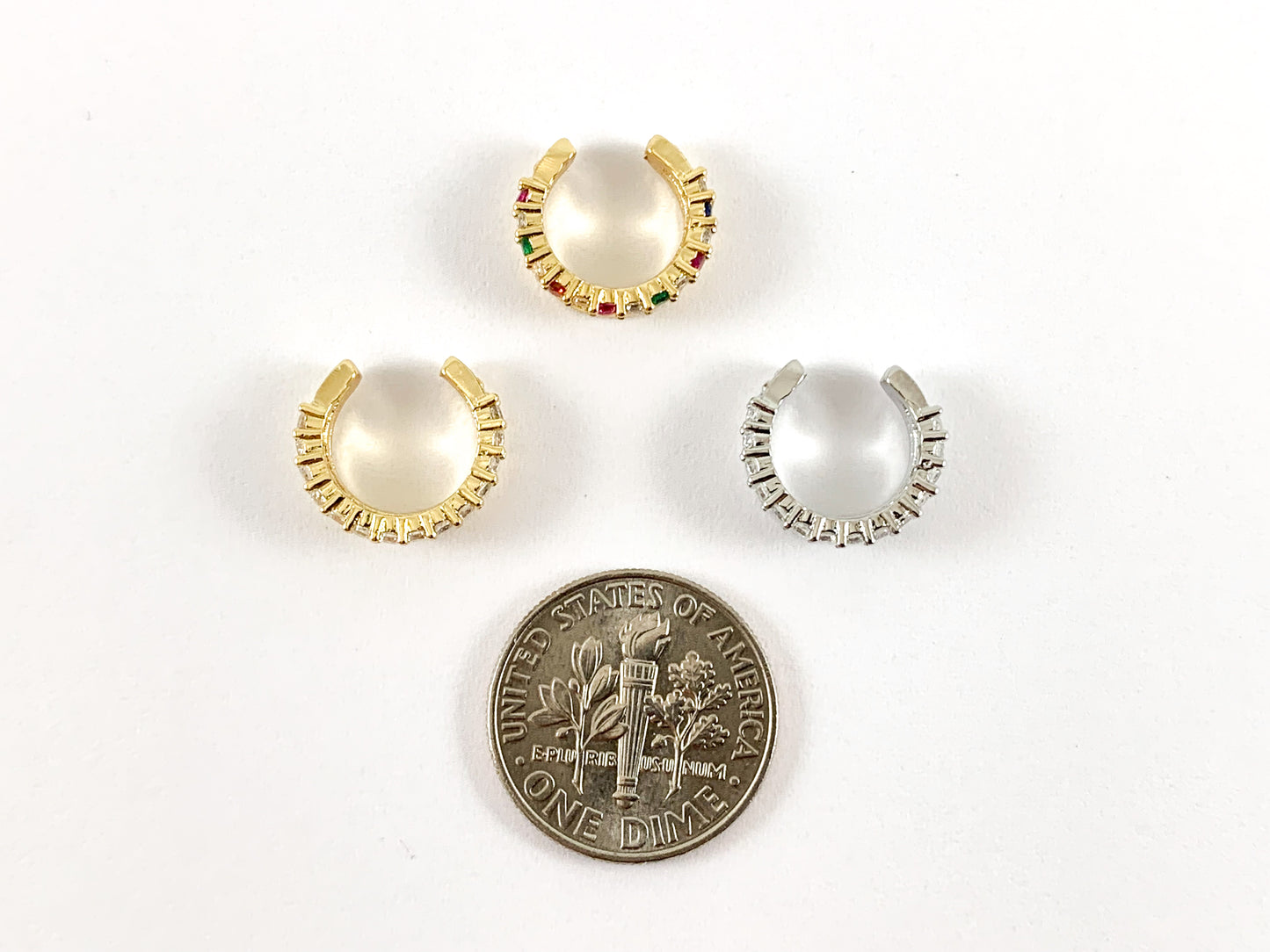 Real Gold/Platinum 18K Plated Copper CZ Pave Triple Band Ear Cuffs (No Piercing!!) 4 pcs