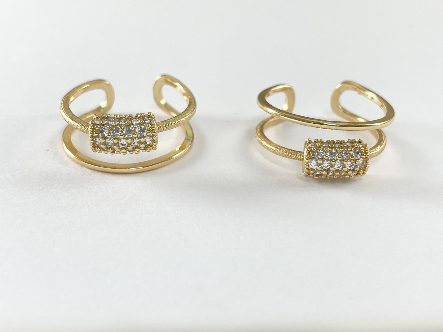 Real 18K Gold Plated CZ Pave Double Band Adjustable Ring 6 pcs