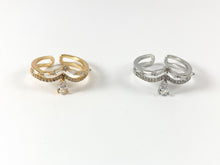 Cargar imagen en el visor de la galería, Anillo de banda doble con forma de lágrima bonita y diamantes de imitación chapados en oro real/platino de 18 quilates, 4 piezas