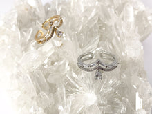 Cargar imagen en el visor de la galería, Anillo de banda doble con forma de lágrima bonita y diamantes de imitación chapados en oro real/platino de 18 quilates, 4 piezas