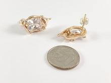 Load image into Gallery viewer, DIY Unique Dazzling Emerald Cut CZ Pave Gold Earring Studs Component with loop in 18K Gold Plated Over Brass Earrings 4 pairs