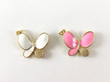 Load image into Gallery viewer, Real Gold 18K Plated Enamel & CZ Pave Butterfly Pendant Charm Over Copper 4 pcs