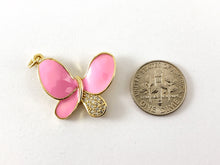 Load image into Gallery viewer, Real Gold 18K Plated Enamel & CZ Pave Butterfly Pendant Charm Over Copper 4 pcs