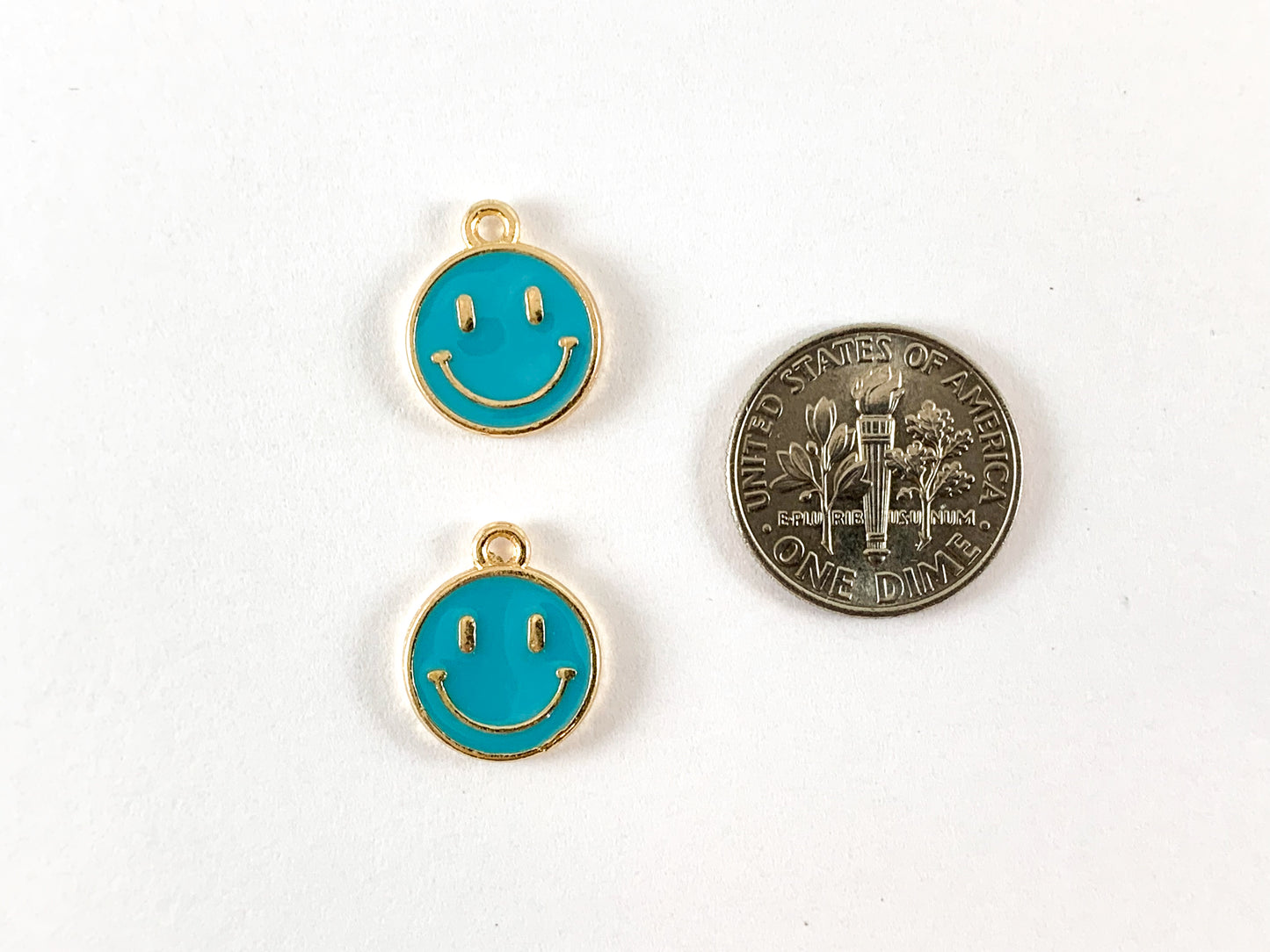 12mm Gold Plated Enamel Smiley Face Charm Pendant Over Copper 10pcs