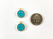 Load image into Gallery viewer, 12mm Gold Plated Enamel Smiley Face Charm Pendant Over Copper 10pcs