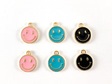Load image into Gallery viewer, 12mm Gold Plated Enamel Smiley Face Charm Pendant Over Copper 10pcs