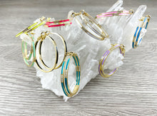 Cargar imagen en el visor de la galería, 18K Gold Plated Enamel Pastel Thin CZ Pave Earring Hoops in a Copper Base 2 pairs