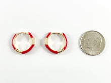 Load image into Gallery viewer, Real Gold 18K Plated CZ Pave Enamel Pink White Red Gold Earring Hoop Huggies 4 pairs