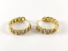 Load image into Gallery viewer, Real Gold 18K Plated CZ Pave Enamel Cuban Link Earring Hoops 1 pair
