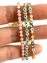 Cargar imagen en el visor de la galería, 18K Gold Plated Enamel Evil Eye Adjustable Slide Bracelets 4pcs