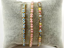 Cargar imagen en el visor de la galería, 18K Gold Plated Enamel Evil Eye Adjustable Slide Bracelets 4pcs