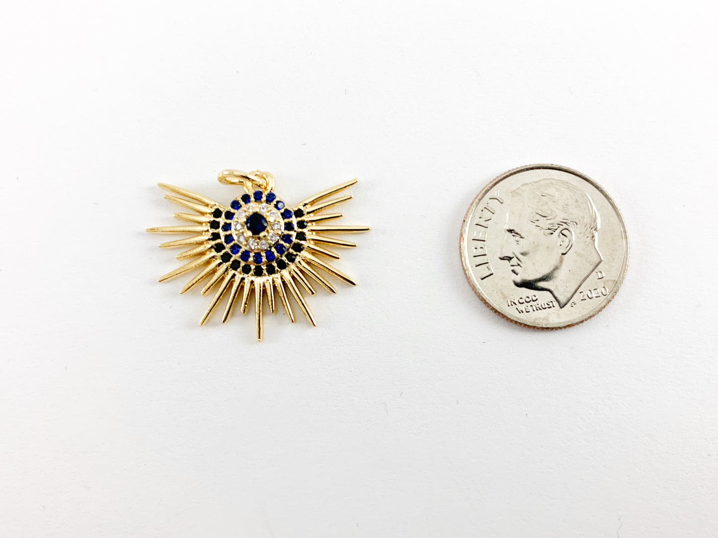 Colgante chapado en oro real de 18 quilates con micro circonita cúbica y diseño de rayos de sol sobre cobre, 6 unidades