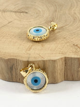 Cargar imagen en el visor de la galería, Colgante con forma de círculo y moneda de ojo de concha pavimentada de latón chapado en oro real de 18 quilates, 4 piezas