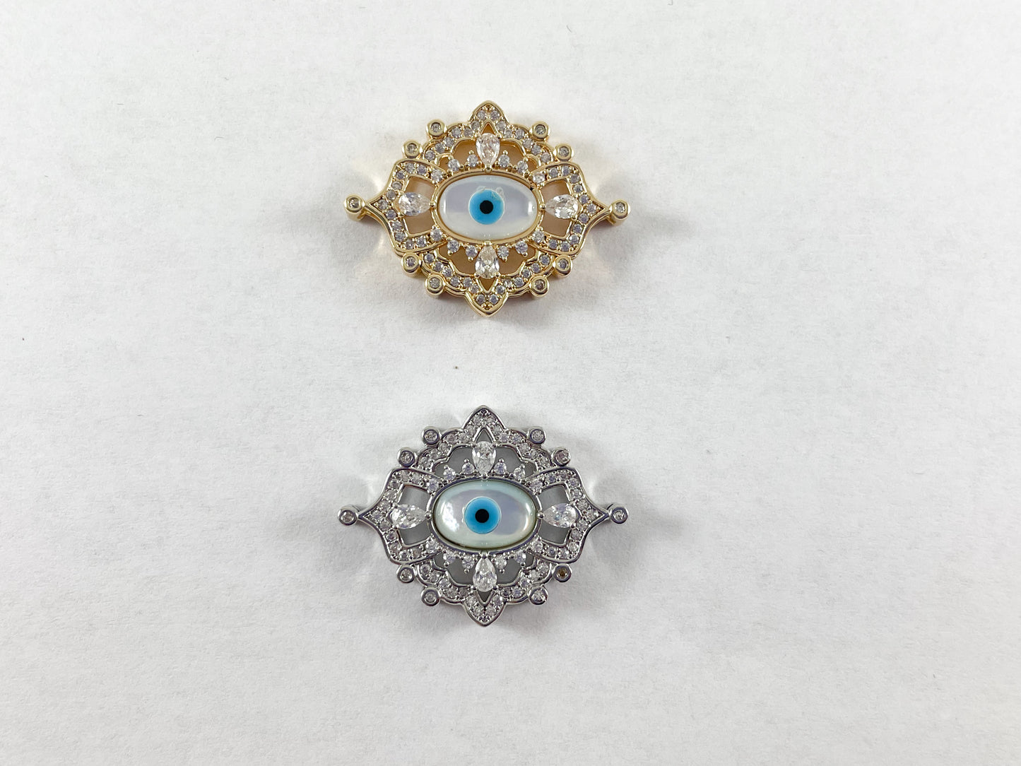 18K Gold/Silver Plated CZ Pave Fancy Elegant Eye Connector 3pcs