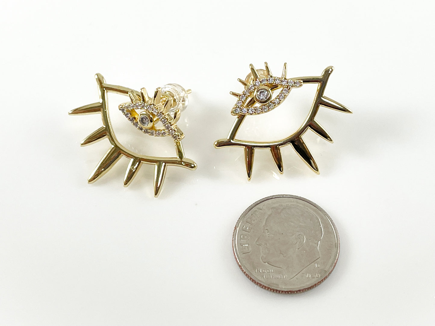 Real 18K Gold Plated CZ Pave Eye Earrings Over Copper 3 pairs