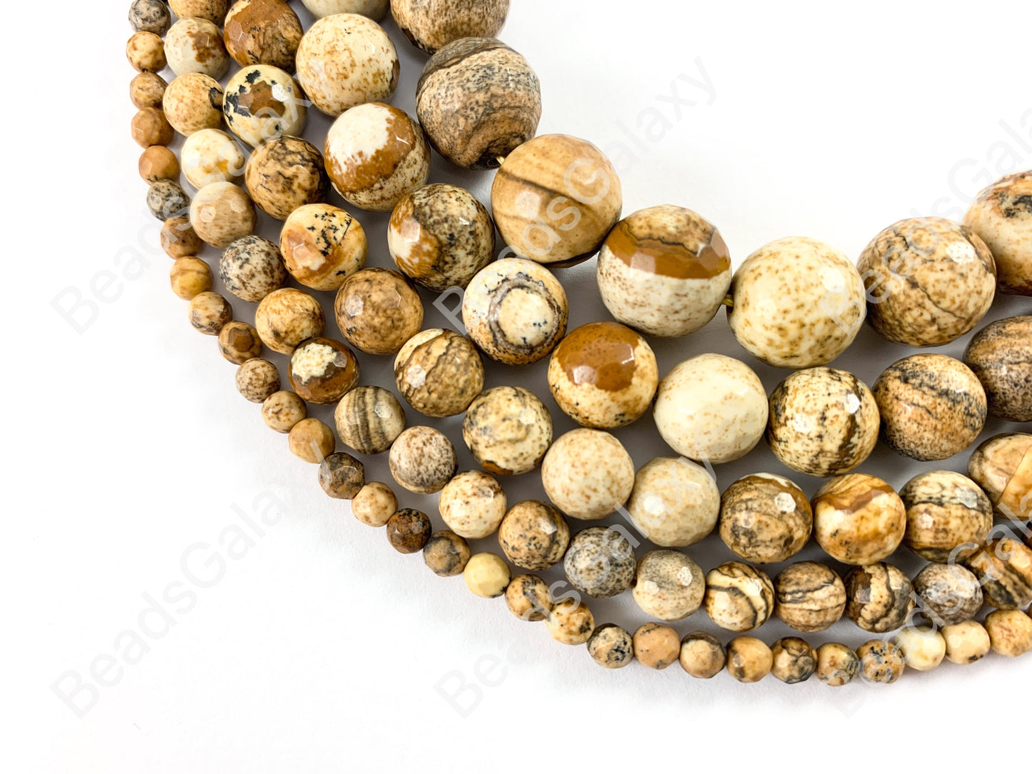 Faceted Picture Jasper Genuine Grade AAA Round Smooth Shiny Natural Gemstone Beads 14"- 15"