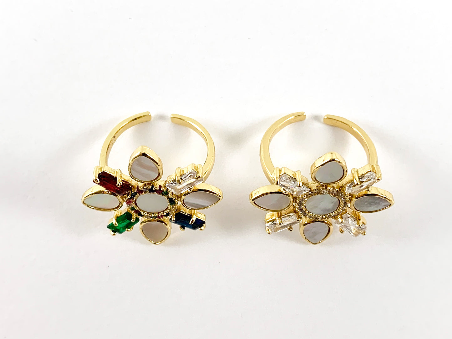 Real Gold 18K Plated CZ Pave Pearl Cluster Adjustable Ring 4pcs