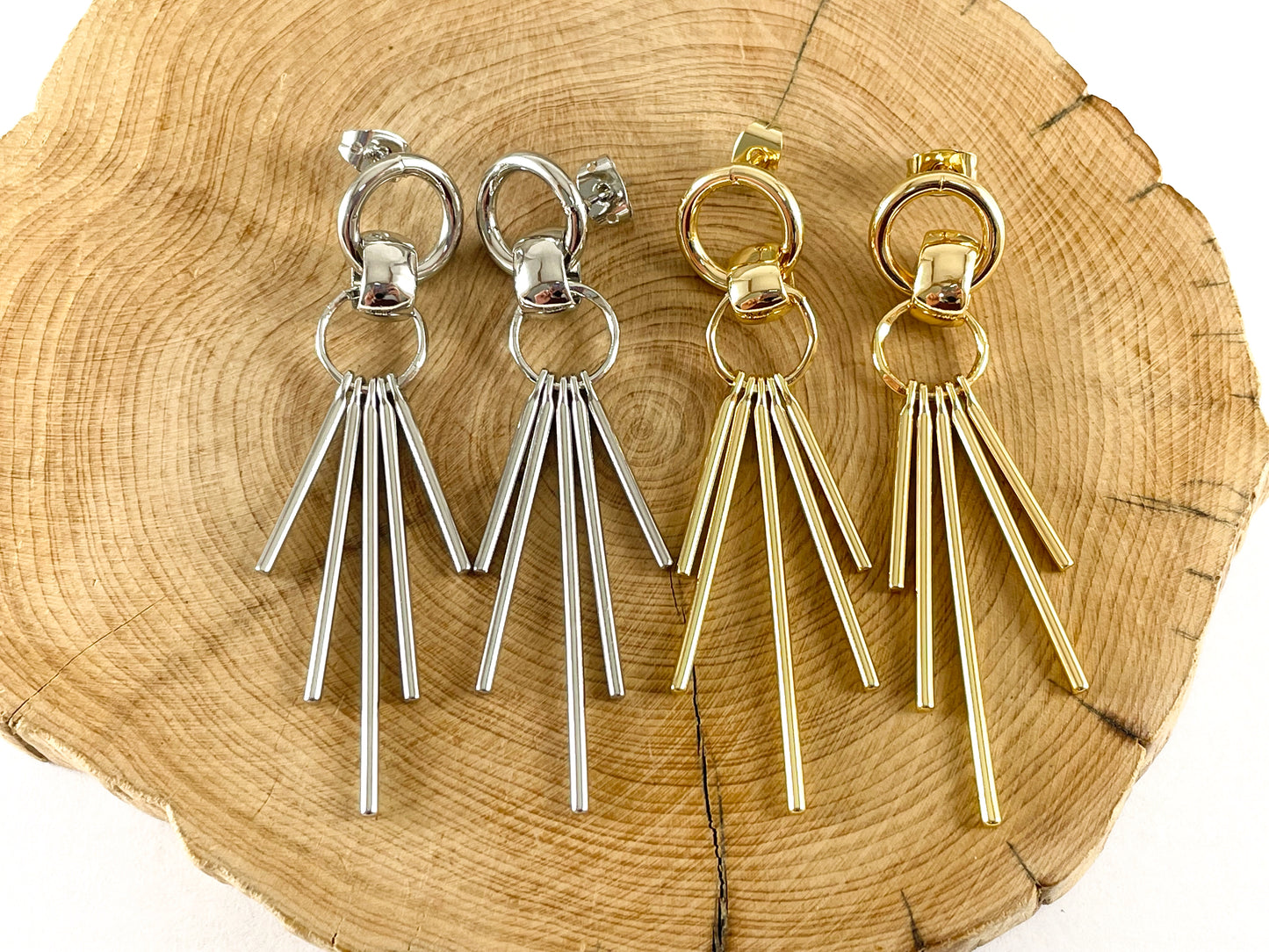 18K Gold or Platinum Plated Fringe Tassel Earrings Over Copper 4 pairs